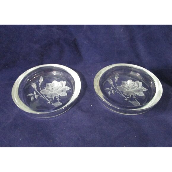 Royal Rose Glass Coasters A Pair Unmarked Vintage Chipping To Interior Rim GUC - Picture 1 of 6